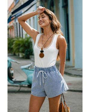 CUPSHE Pantalones Cortos Azules De Double Take