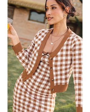 CUPSHE Oange Karierte Kurz Geschnittene Strickjacke - Orange