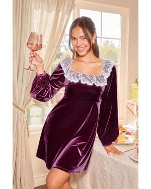 CUPSHE Festliches Langarm Mini-Cocktailkleid Mit Spitzenbesatz - Lila