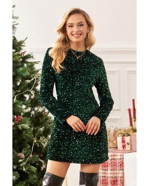 CUPSHE Minivestido De Manga Larga Con Adornos De Lentejuelas Verdes