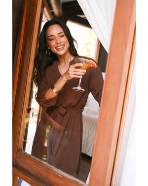 CUPSHE Herfstnacht Bruine Mini-Jurk