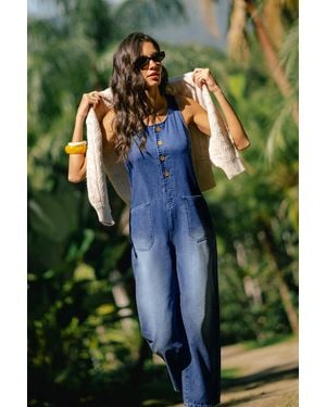 CUPSHE Blauer Ärmelloser Denim-Jumpsuit Mit U-Ausschnitt - Grün