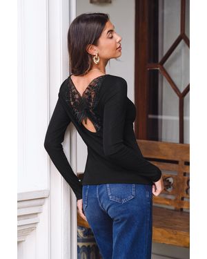 CUPSHE Schwarzes Langarm Top Mit Kontrastspitze