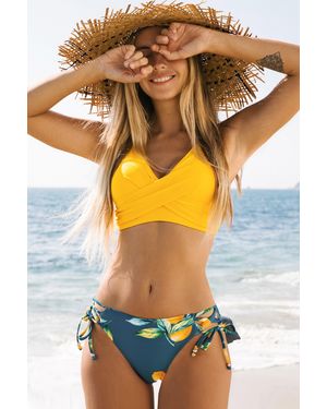 CUPSHE Bikini Giallo Avvolgente Sul Davanti E Stampa Floreale Con Laccetti Laterali - Arancione