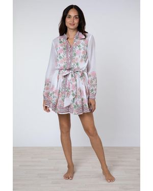 Juliet Dunn Candy Rose Border Godet Dress - Multicolor