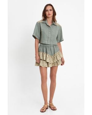 Greek Archaic Kori Shirt Classic Triangle Cropped Pleates - Green
