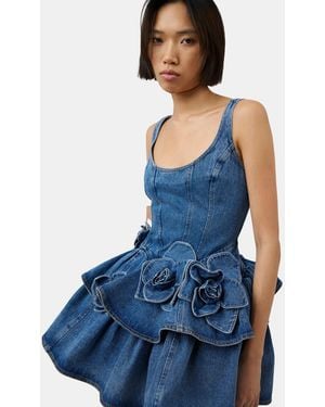 white christmas dresses Dark Wash V Neck Ruffle Sleeve Denim Mini Dress main image 0