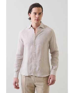 Patrick Assaraf Bengal Stripe Linen Shirt - Gray