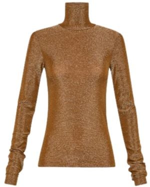 forte_forte Lurex Jersey Turtleneck T-Shirt Bronze - Brown