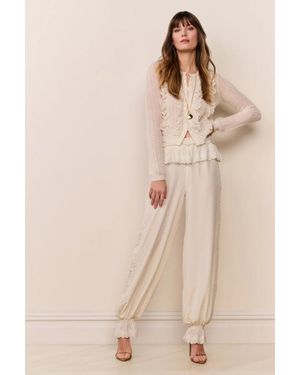 LoveShackFancy Clyra Silk Lace-Trimmed Balloon Pant - Natural
