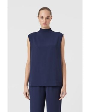 Closed Sleeveless Blouse - Blue