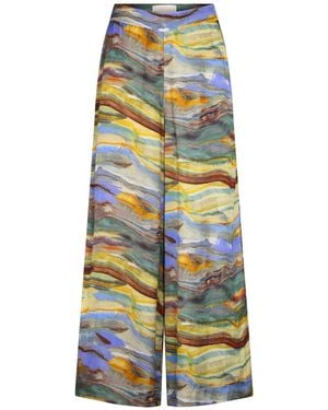 Carolina K Palazzo Pant Emerald Marble - White