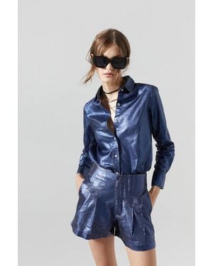 Lanhtropy Frida Metallic Linen Shorts - Blue