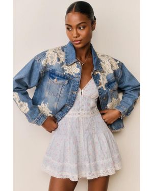 LoveShackFancy Amana Lace Appliqué Denim Jacket - Blue