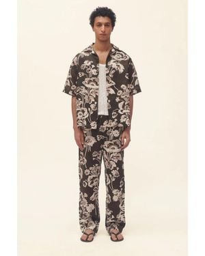 Commas Painted Peonies Bowling Shirt - Natural