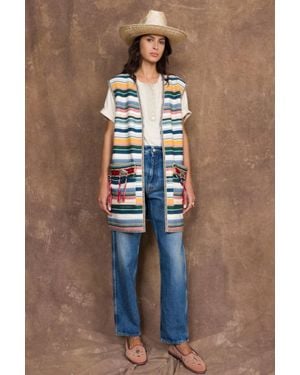 Fortela Woven Long Vest With Conchos (Final Sale) - Blue