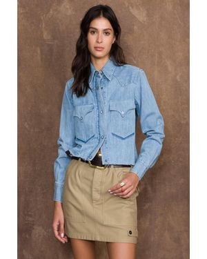 Fortela Woven Cropped Denim Shirt - Blue