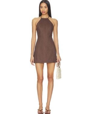 Matthew Bruch Tie Halter Chocolate Denim Mini Dress - Brown