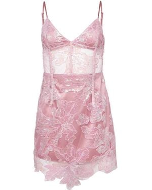 Fleur du Mal Sequin Floral Embroidered Mini Dress - Pink