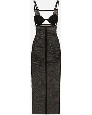 Dolce & Gabbana Tulle Calf Length Dress With Corset Details (Final Sale) - Black