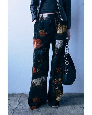 R13 Double Pleat Flare Trouser Floral Butterfly On - Blue