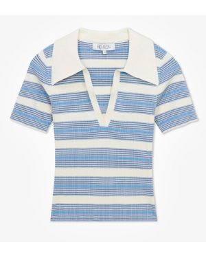 Hevron Daisy Stripe Polo - Blue