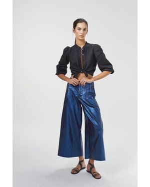 Lanhtropy Culotte Metallic Linen Pant - Blue