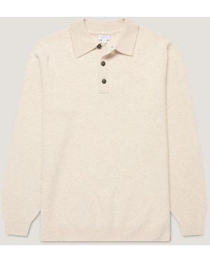 Sunspel Lambswool Knitted Polo Shirt Oatmeal - Natural