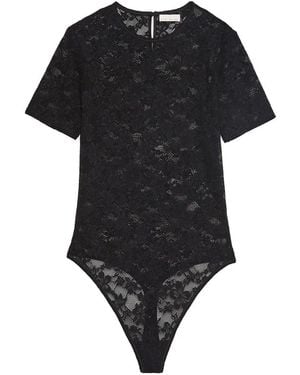 Fleur du Mal Le Stretch Lace Short Sleeve Bodysuit - Black