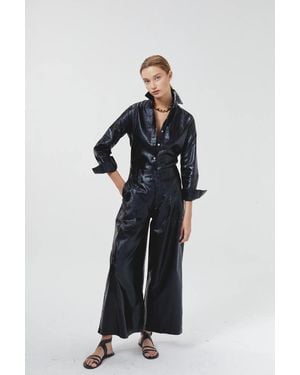 Lanhtropy Culotte Metallic Linen Pant - Blue