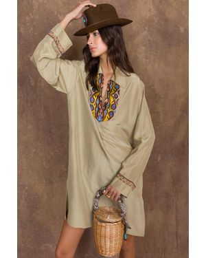 Fortela Woven Embroidered Midi Dress (Final Sale) - Brown