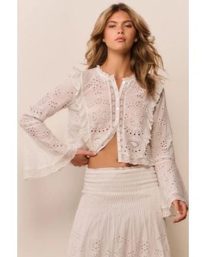 LoveShackFancy Hawthorn Cotton Eyelet Blouse - Natural