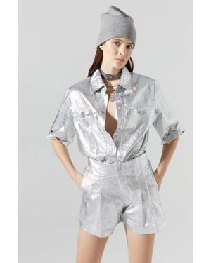 Lanhtropy Frida Metallic Linen Shorts - Gray