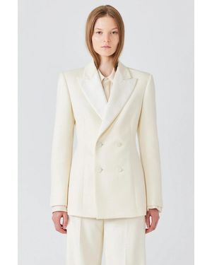 Sa Su Phi Tuxedo Double Breast Jacket With Silk Revere - White