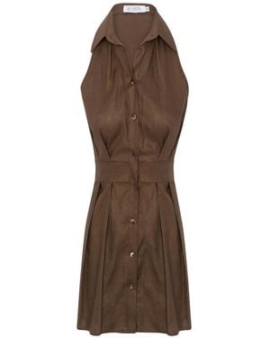 Hevron Domino Mini Dress - Brown