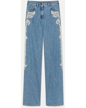 forte_forte Cavalry Denim Embroidered 5 Pockets Pants - Blue