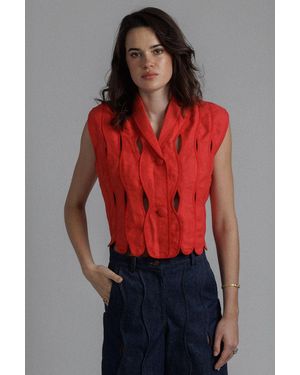 SHANTALL Irregular Assembled Crop Top - Red