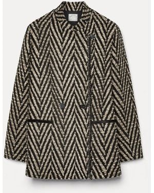 forte_forte Chevron Jacquard Overzised Jacket - Black
