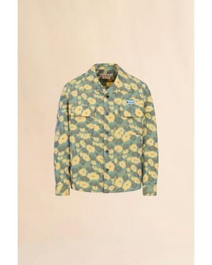 Marni Linen Blend Shirt With Blurry Floral Print - Blue