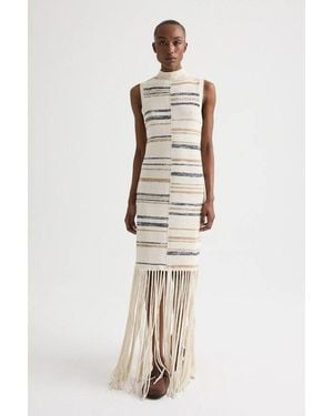 Twp Fringe Sleeveless Dress - Natural