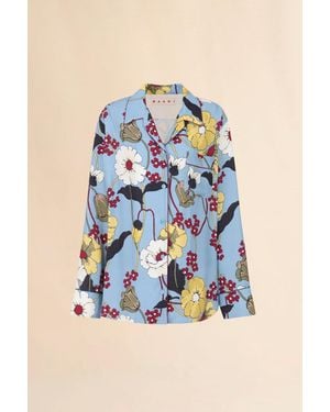 Marni Printed Melodia Envers Satin Shirt - Blue
