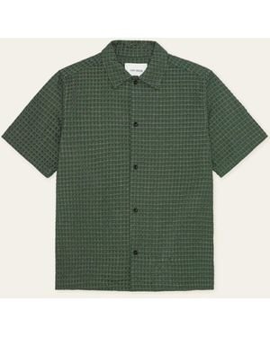 Les Deux Check Seersucker Ss Shirt - Green