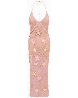LoveShackFancy Macie Beaded Crochet Maxi Dress - Pink