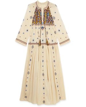 Fortela Wide Caftan With Embroidered Bib (Final Sale) - Natural