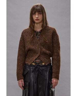 R13 Split Hem Ribbed Cardigan - Brown