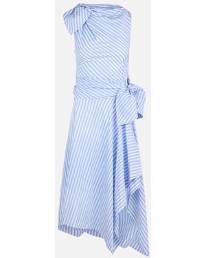 Monse Bow Drape Shirting Cascade Dress - Blue