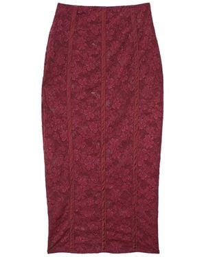 Fleur du Mal Le Stretch Lace Pencil Skirt - Red