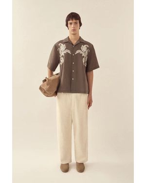 Commas Paisley Embroidered Camp Collar Shirt - Natural