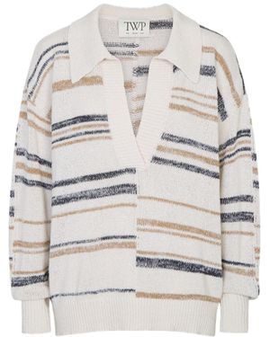 Twp V Neck Long Sleeve Polo - Gray
