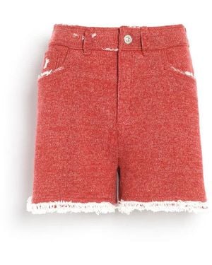 Barrie Denim Fringed Cashmere And Cotton Shorts (Final Sale) - Red
